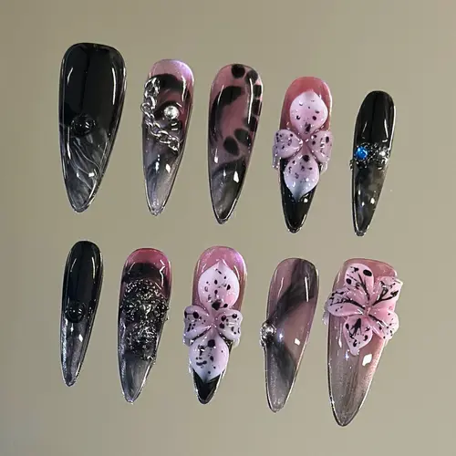 NailVesta GOTHIC MIRAGE– 100% Handcrafted 3D Press-On Nails | Reusable, Long-Lasting, Salon-Quality Glue On Nails