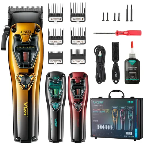 VGR V-668 Professional Men's Hair Clippers, 8000-11000 RPM Vector Motor with Ceramic & DLC Blades, 5-Level Taper Lever, Metal Covers, USB Charging, Cordless Trimmer for All Hair Types, Home Grooming Barber Equipment