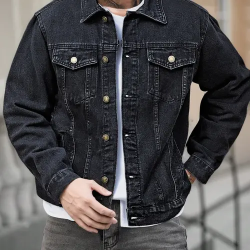 Men's Fashion Casual Lapel Single Button Long Sleeve Denim Jacket, Trendy American Street Style Outerwear, Perfect Gift for Boyfriend