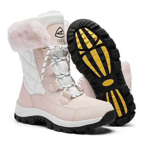 [JF] Women's Winter Snow Boots - Dual-Style Fur Collar, Memory Foam Insoles, Heat Retain Technology Shoe with PU Upper, Waterproof Outdoor Footwear for Outdoor Use