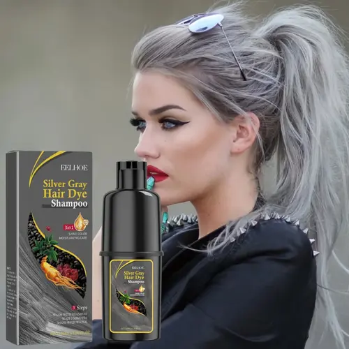3pcs Silvery Gray Hair Color Shampoo, Hair Dye Shampoo, Hair Dyeing, Mild Formula, Non-irritating, Moisturizing And Smoothing Hair, Suitable For All Hair Types, Easy To Apply