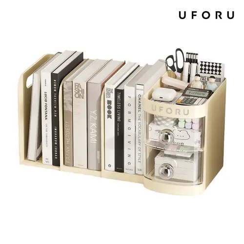 UFORU Adjustable Bookshelf Desktop,Organizer Box Book Stand,Office File Storage Student Drawer,Kids Pen Holder with Shelves and Compartments Work Accessories