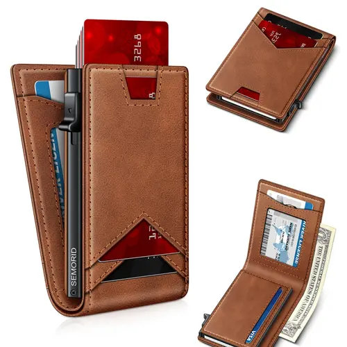 Men's Ultra-Thin Wallet with Money Clip & ID Window, RFID Blocking Aluminum Business Card Holder, Fits 9-13 Cards, Multiple Card Slots, All Seasons