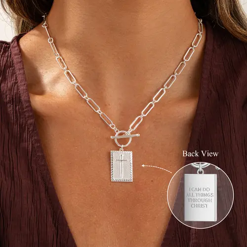 Loyalove 14K Gold Plated Charm Outdoorfun Cross Choker Necklace for Women Gold Layered Chunky Paperclip Chain with Jesus Blessing Engraving Hip Hop Jewelry Unisex Easter Jewelry Gift