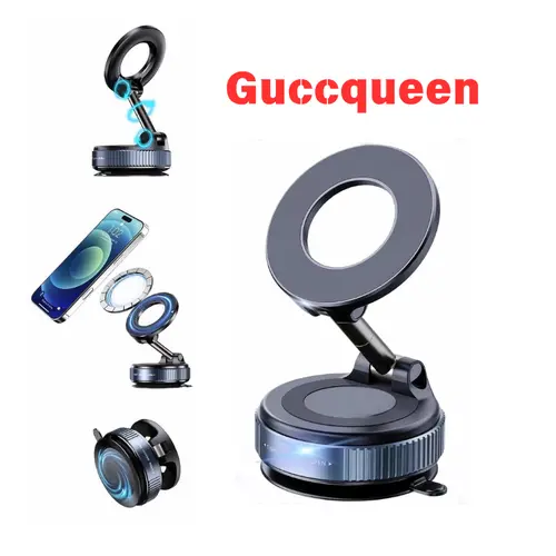 Guccqueen Cell Phone Holder for Cars - 360° Adjustable Magnetic Stand, Magsafe Magnetic Mount, Secure Suction Cup Base, Foldable Dashboard Holder, Universal Fit for All Smartphones