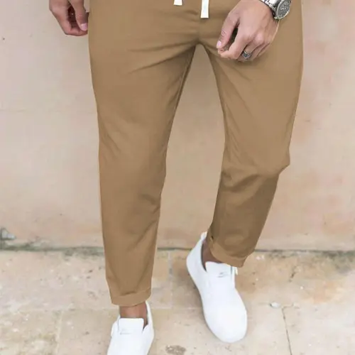 Men's Solid Color Drawstring Waist Pants, Casual Minimalist Trousers, Regular Fit Casual Comfy Pocket Trousers for Spring & Fall, Men's Bottoms for Daily Wear