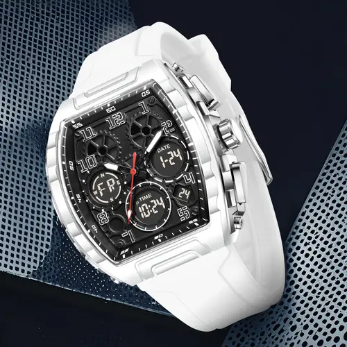 Foxbox Sporty Dual Display Watch for Men & Women, Analog Digital Wristwatch, Analog-Digital Quartz Movement, Blue Band, Perfect Gift for All Seasons