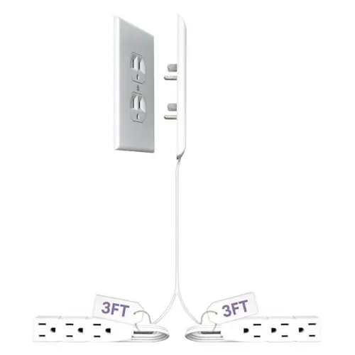 Ultra-Thin Outlet Extension Sockets Kit - 3-Port Flat Multi-Port Sockets, Dual 3ft Cords, Tool-Free Setup in Minutes, Indoor Cord Concealment, Wall Decor-Blending Design