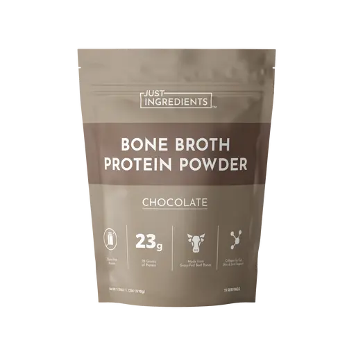 Just Ingredients Chocolate Bone Broth Protein - 15 Servings - 23g Grass-Fed Protein per Serving - Dairy-Free - Collagen for Gut, Skin & Joint Support - Made with Real Food Ingredients