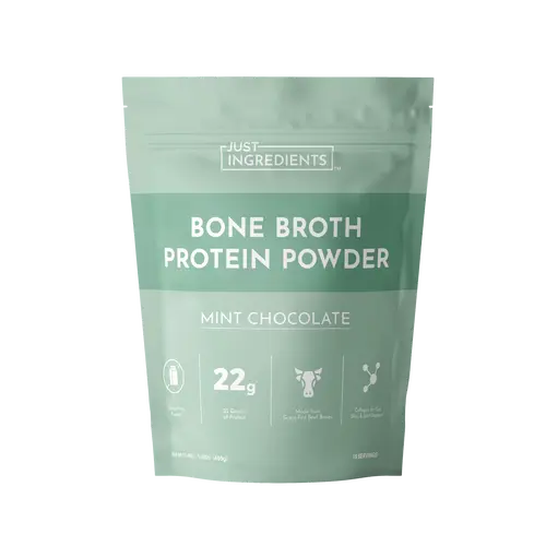Just Ingredients Mint Chocolate Bone Broth Protein | 15 Servings | 21g Grass-Fed Protein per Serving | Dairy-Free | Collagen for Gut, Skin & Joint Support | Made with Real Food Ingredients
