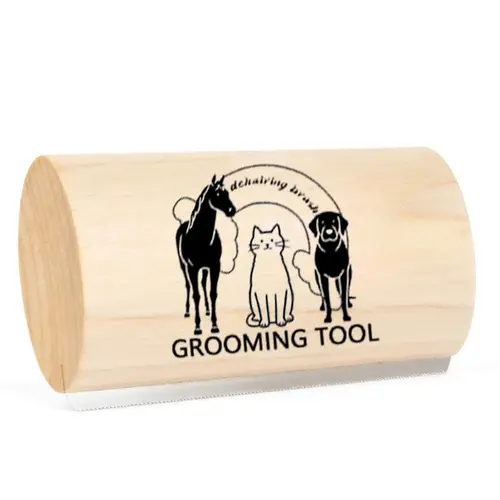 Professional Pet Deshedding Comb - Upgraded 2-Side Fur Removal Tool, Classic Wood Handle, Stainless Steel Solid Teeth, 45° Optimized Design, Durable Universal Fit Grooming Accessory for Dogs & Cats