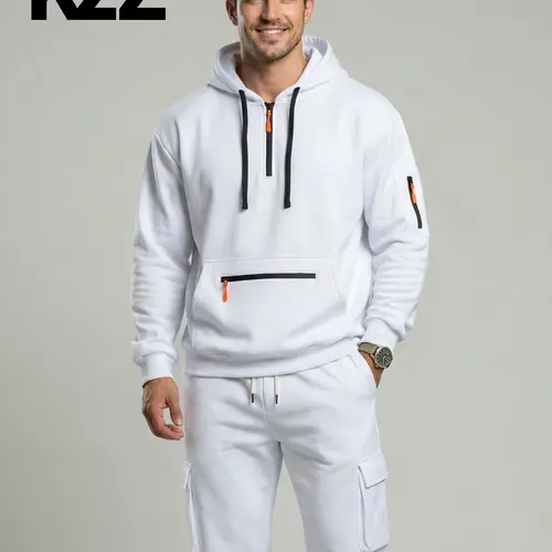 KZZ Men's 2-Piece Activewear Set - Cozy Long-Sleeve Fleece-Lined Workwear Jacket & Loose-Fit Pants with Multiple Pockets for Winter Work-to-Casual Menswear Clothing