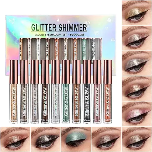 10PCS Multicolor Shimmer Glitter Liquid Eyeshadow Set - Waterproof, Long-Lasting Metallic Cosmetic, Smooth Blend, Ideal for Party, Wedding & Daily Makeup, Perfect Gift for Makeup Enthusiasts