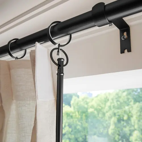 TWOPAGES Jaylon Black Wrought Iron Heavy Duty Curtain Rod - 45in Length, 0.5in Diameter, 1-Piece Strong Drapery Accessory, Contemporary Home Decor Window Blind Add-On, Summerwins Deal