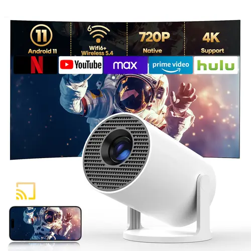 HY300Pro Portable Projector 290ANSI Lumens 8K/4K/1080P Decode 2.5&5.8G Dual WiFi6 Smart Android 14 BT5.4 Native 1280*720P Built-in Speaker Auto Keystone Correction Home Cinema Movie #TikTokShopBackToSchool