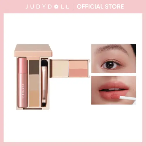 JUDYDOLL Mini Travel Makeup Palette - 7-in-1 Multifunctional Compact with Lipstick, Eyeshadow, Contour, Highlighter, Blush, Brow Powder, Concealer, Clay Formula, Smooth Blendable, Brush-Compatible, Portable, Buildable Natural Finish,back to school
