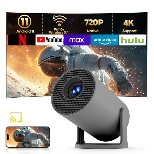 HY300Pro Projector 290ANSI Lumens 8K/4K/1080P Decode Auto Keystone Correction 2.5&5.8G Dual WiFi6 Smart Android 14 BT5.4 Native 1280*720P Built-in Speaker Home Cinema Movie #TikTokShopBackToSchool