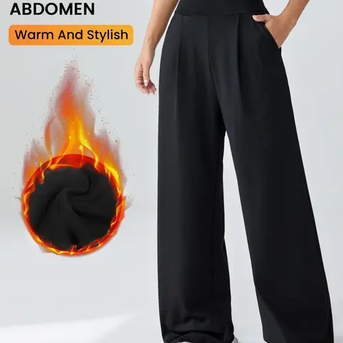 Women's High Waist Yoga Pants, Loose-Fit Casual Straight Leg Knitted Joggers, Fall & Winter Warm Sportswear, Perfect Daily Wear, Cute Gym Clothes, Workout Clothes Women, Athleisure Fitness Pants, Athleisure Style Bottoms