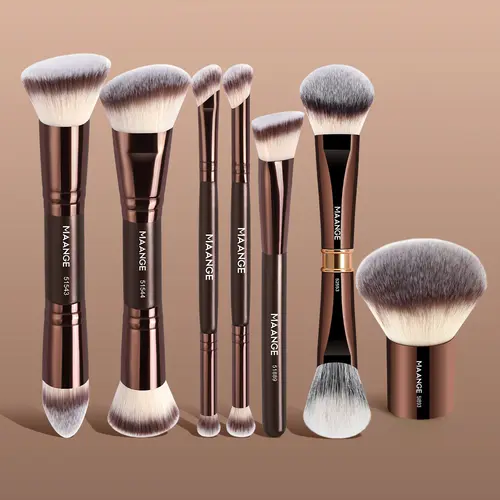 Maange 7-Piece Face Makeup Brush Set, Metal Frame, Ideal for Cosmetic Application, Perfect Gift Box Packaging, Essential Beauty Tool