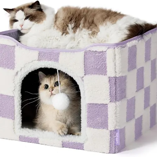 Lesure Indoor Cat Beds Kitten House - Cat Cave for Pet Cube with Fluffy Ball Hanging, Foldable Small Animal Hideaway
