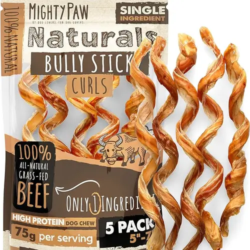 Mighty Paw Naturals Curly Bully Sticks: All-Natural High Protein Dog Chews for Healthy Teeth and Gums