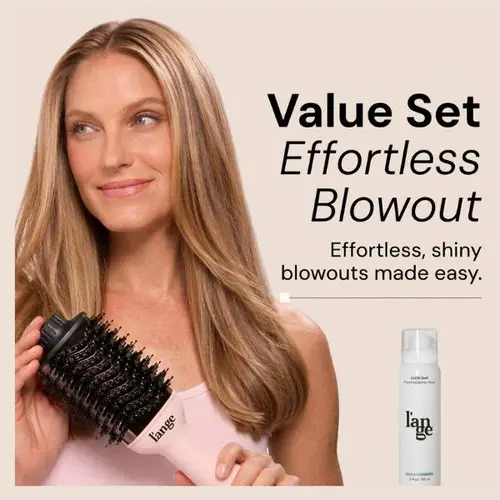 L'ANGE HAIR Effortless Blowout Duo Value Set - Le Volume 2-in-1 Titanium Brush Dryer, Glass Thermal Primer Curling Iron Wand - Frizz-Control, Glossy Finish, Shine-Enhancing, Smooth Sleek Base Tools, Smooth, Sleek Hair Base