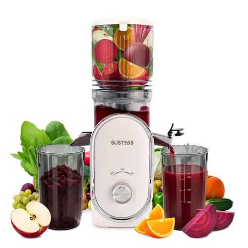 SUSTEAS 5.3in XL Cold Press Portable Juicer Machine - Pulpfree Sips, 1-Piece Setup, Fits Whole Fruits & Greens, No Pre-Cutting, High Nutrition Extraction, High Juice Yield, Blender Cups Included, Household Appliance for Fruit & Vegetable Lovers