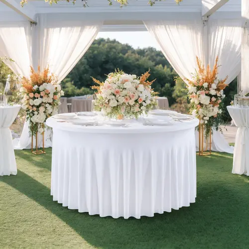 Polyester-Spandex Round Fitted Tablecloth - 60-72 inch Wrinkle-Free Stretch Fit Cover with Soft Spandex Drape & Skirt, Contemporary Party Accessory for Wedding, Birthday, Outdoors Festive Decor Supplies, 5 Foot