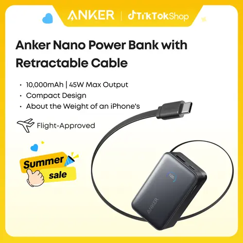 [Limited Offer]Anker Nano Power Bank, 10,000mAh Portable Charger with 2.3 ft Anker InstaCord Retractable Cable, 45W Max Compact Battery Pack, Smart Display, For iPhone 16 Series, iPad, Galaxy, Pixel, and More#DealsForYouDays sohochic