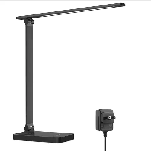 LEPRO Minimalist Metal Touch Control Adjustable Bendy Desk Lamp (Single Unit) - 9.5W 750LM Eye-Caring Energy-Saving Non-Heat Task Lights, 5 Color Modes, AC Power Supply, Black Home Office Accent Lighting Lamps, Bases & Shades for Reading, Articulated Lamp