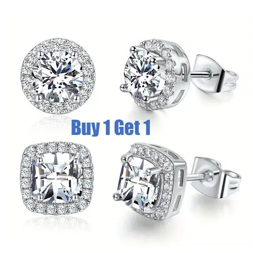 [Buy 1 Get 1 ]2 pair Earring Set for Men and Women. 18K Gold Plated Features VVS - cut round and square gemstone earrings. These delicate, elegant and stylish accessories are for pierced ears.TikTokShopBlackFriday