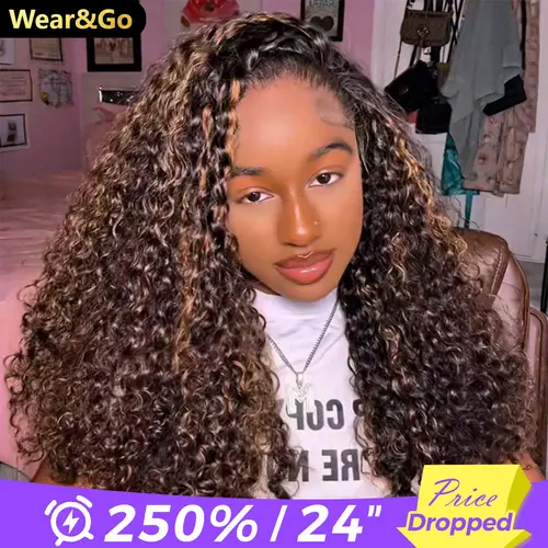 OQ HAIR Highlight Brown Water Wave Wear Go Half Wig 3-IN-1 Seamless Flip Over Wig With Drawstring Invisible Hairline Glueless Human Hair Wigs Beginner Friendly #SohoChic #TikTokShopBackToSchool