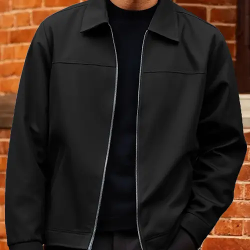 Men's Lightweight Jacket for Spring & Fall, Casual Fitted Plain Design, Long Sleeve, Zipper Closure, Polyester Fabric, Coats, Casual Outerwears, Menswear