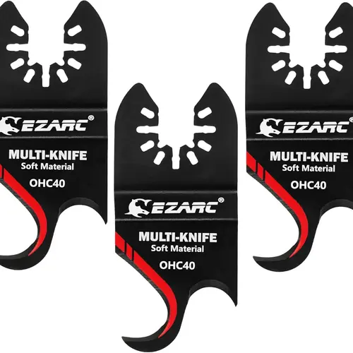 EZARC 3PCS Alloy Steel Oscillating Multi-Tool Twin Hooks Hook Knife Blade Set - Universal Compatibility, Quick Release, Fits Porter Cable Rockwell, for Cutting Soft Materials, Thin PVC Floors, Cardboard, Artificial Turf toolupgrade