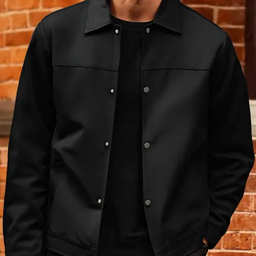 Men's Lightweight Casual Jacket, Polyester Fabric, Button Front Closure, Collar Design, Spring & Fall Wear