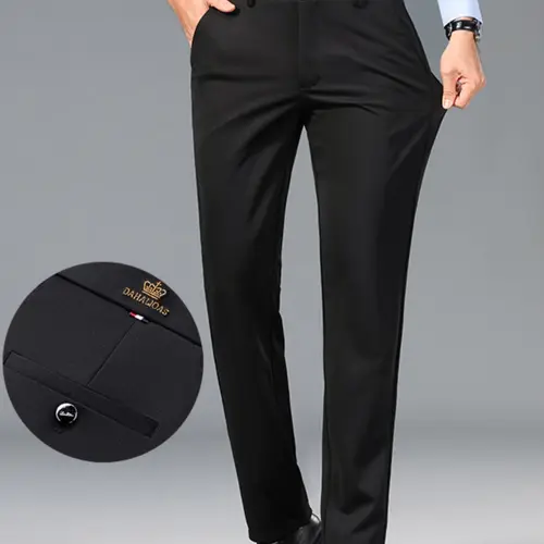 Men's Loose Straight Leg Elastic Formal Pants, All-Season Business Casual Trousers, Anti-Wrinkle Comfortable Men's Fashion Pants