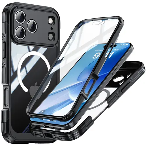 Magsafe-Compatible Bling Phone Case for iPhone 17 Pro Max,16,15 - Built-in 9H Tempered Glass Screen & Camera Lens Protectors, Full Body Shockproof Protection Cover, Wireless Accessories with Easy Installation for Women