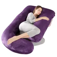 41/60 Inch J-Shaped Pregnancy Pillow for Side Sleeping Full Body Support for Back Belly Hips & Legs Removable Washable Cover Soft Velvet Material