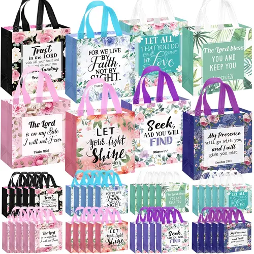 16/32/48Pcs Reusable Non-Woven Inspirational Bible Verse Gift Bags with Handles, Christian Party Supplies for Weddings, Church Events, Teacher Appreciation, Wedding