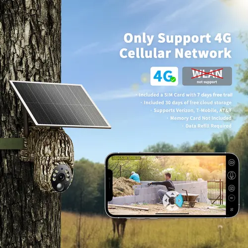 [SummerWins]4G LTE Solar-Powered Security Camera – 2K HD Live View 360° Coverage, No WiFi Needed, Remote APP Access, Weatherproof, Motion Detection, Night Vision, Includes 4G Data Card (Refill Required for Data)