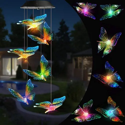 TOODOUR Solar-Powered Color-Changing Butterfly Wind Chime - LED Waterproof Garden Decor Hanging Night Light, Ideal Gifts for Mom & Grandma, Suitable for Gardens, Patios, Windows