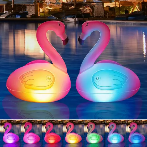 Summer Pool Party – Set of 2 Solar Flamingo Floating Lights! Waterproof Glow-in-the-Dark Inflatable Lanterns for Pool, Party, Garden, Patio & Outdoor Décor