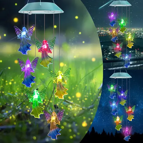TOODOUR Solar-Powered Waterproof LED Decorative Wind Chime Light - Color-Changing Angel Design, 6 LED Beads, Solar Chimes for Porch, Hall, Ideal Mother's Day/Memorial Day Gift for Mothers
