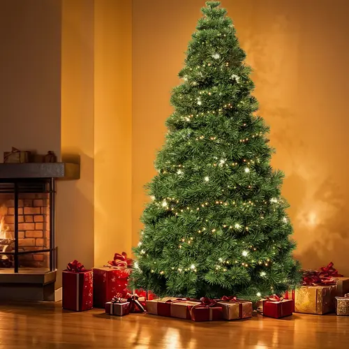 Sweetcrispy Pre-Lit Artificial Christmas Tree Decor, 250 Warm Toned LED Lighted Lights, Snow Flocked Green White Branch Tips, Foldable Base, Classic Decor for Home Office Festive Party Use