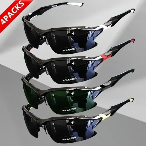 Men's 4-Pack UV Polarized Stylish Sports Shades - Anti-Glare UV Sun Protection Sunglasses for Sports, Windproof Frames, Female-Friendly, Ready for Fishing Too, Ideal for Driving, Baseball‑Ready View
