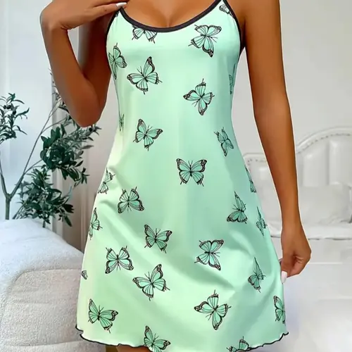 Sexy Sleeveless Nightdress for Women, Sleeveless Nightgown, Elegant Spaghetti Strap Design, Comfortable Ladies Sleepwear, Fashion Sleepwear, Perfect for Home Wear, Butterfly