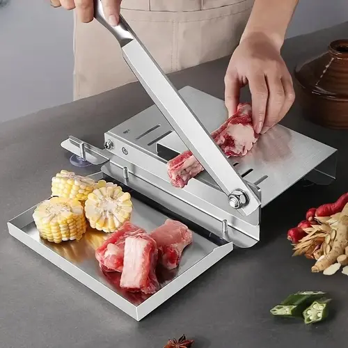 summerwins Handheld Stainless Steel Manual Slicer - Easy-to-Clean, User-Friendly Cooking Utensils, Portable Compact Kitchen Gadget, Cuts Meats, Vegetables, Bones, Meat Shredder, Ice Cream/Plate Holder, Finger Protection Tool, Manual Meat Slicer, Outdoor,
