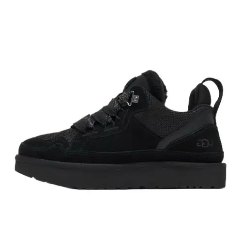 Women’s UGG Lowmel Solid Black Soft Suede Rubber Sneaker - Sporty Chic, Comfortable Closed-Toe Outdoor Footwear with Support, Everyday Fall-Winter Walking Athletic Shoes, Rubber Grip Outsole