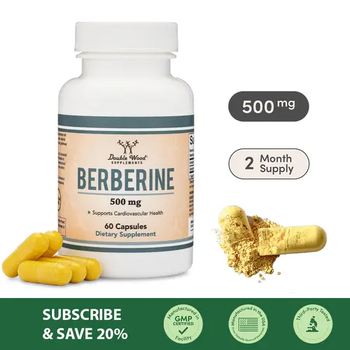Berberine | 500 mg | 60 Count | Metabolic, Cardiovascular Health Support | Double Wood Supplements