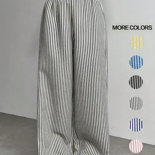 Women's Casual Striped Wide Leg Woven Pants, Womenswear, Comfortable Elastic Waist Trousers, Fashion Aesthetic Chic Loose Fit Design for Daily Wear, Casual Lounge Pant, Casual Comfy Trousers